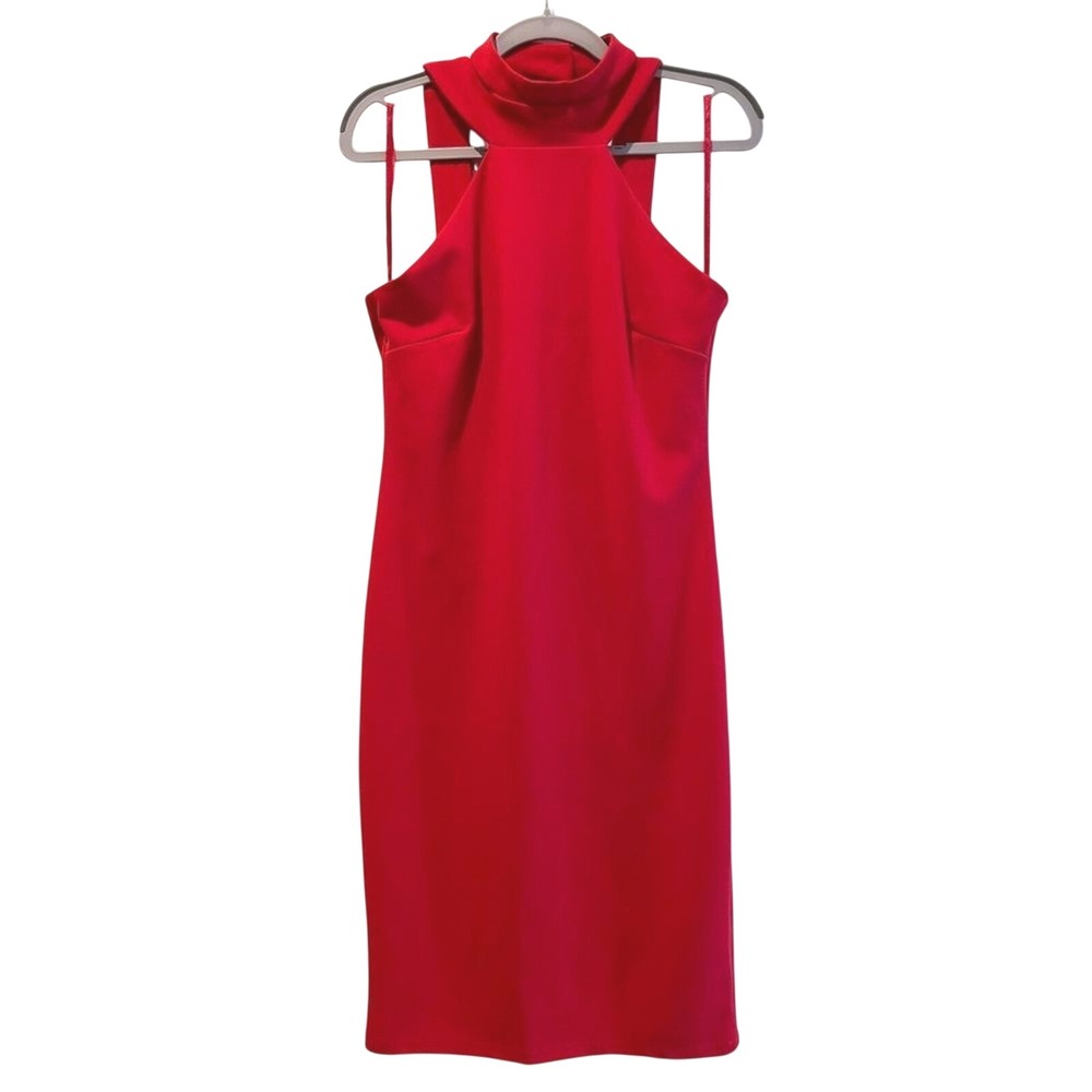 Bebe Red Sleeveless Halter Neck Cutout Sheath Bodycon Midi Dress Women's Size 8